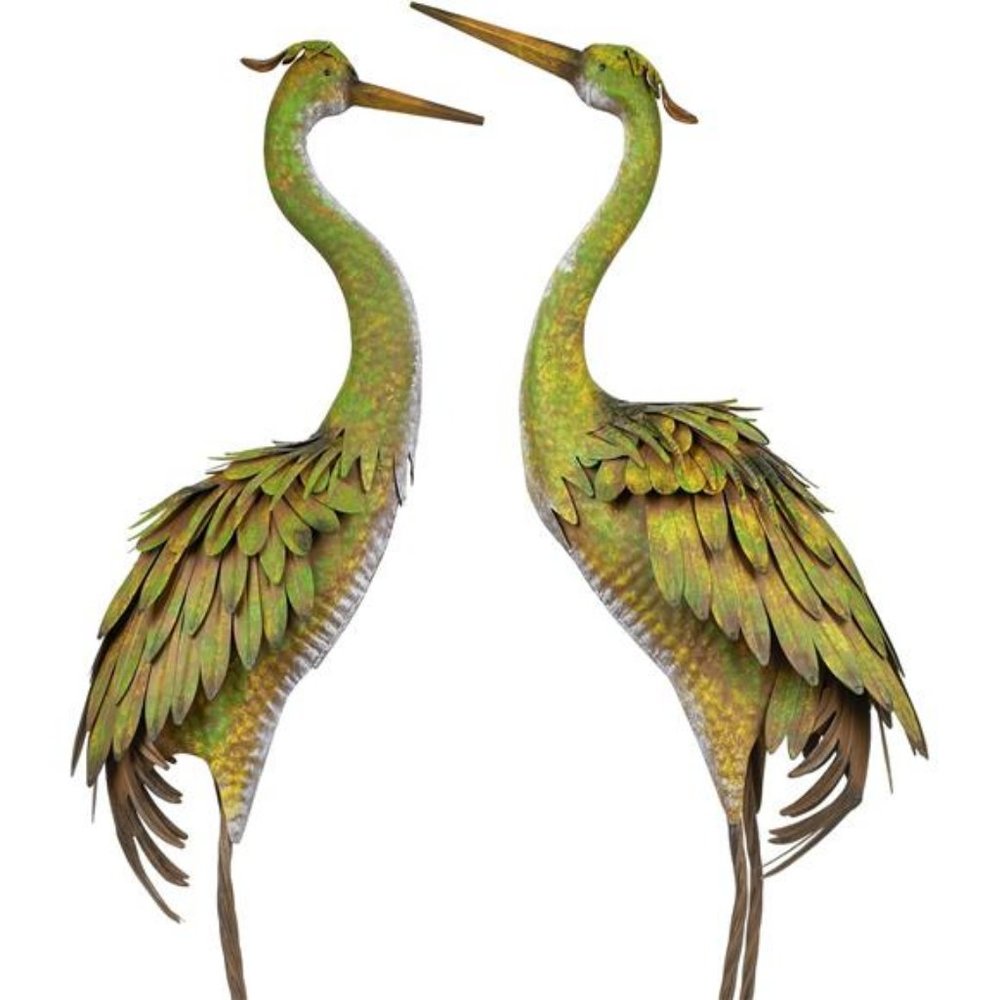 Rustic Heron Statues Decor, Metal Crane Garden Statues Lawn Ornaments Yard Art